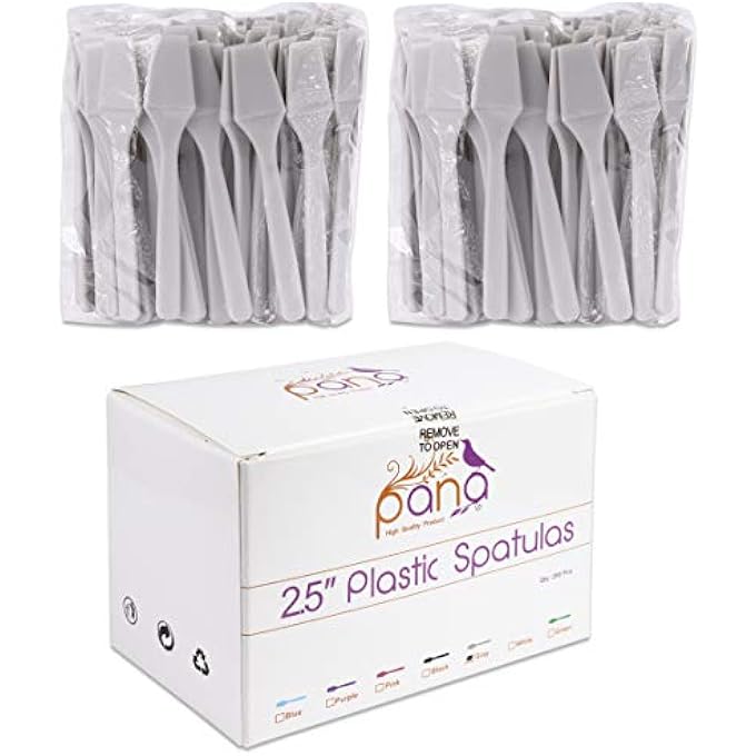 Pana P 200PCS COSMETIC MAKE UP DISPOSABLE PLASTIC 2.5" SPATULAS SKIN CARE FACIAL CREAM MASK SPATULA (GRAY-200 PIECES IN A BOX) - Image 1